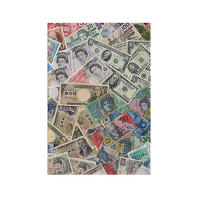 Обложка для паспорта матовая кожа с принтом Деньги в Курске, натуральная матовая кожа | размер 19,3 х 13,7 см; прозрачные пластиковые крепления | арт | банкноты | валюта | деньги | доллары | зеленый | иена | красный | серый | синий | фунт стерлингов | юани