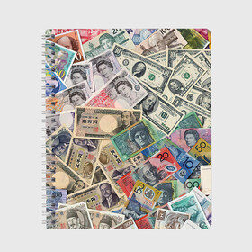 Тетрадь с принтом Деньги в Курске, 100% бумага | 48 листов, плотность листов — 60 г/м2, плотность картонной обложки — 250 г/м2. Листы скреплены сбоку удобной пружинной спиралью. Уголки страниц и обложки скругленные. Цвет линий — светло-серый
 | арт | банкноты | валюта | деньги | доллары | зеленый | иена | красный | серый | синий | фунт стерлингов | юани