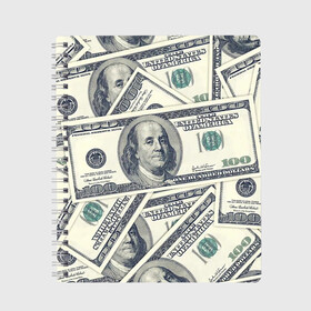 Тетрадь с принтом Доллары в Курске, 100% бумага | 48 листов, плотность листов — 60 г/м2, плотность картонной обложки — 250 г/м2. Листы скреплены сбоку удобной пружинной спиралью. Уголки страниц и обложки скругленные. Цвет линий — светло-серый
 | 100 долларов | арт | банкноты | валюта | деньги | доллары | зеленый | зелень | сто | сто долларов
