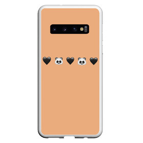Чехол для Samsung Galaxy S10 с принтом смайлы пандочки и сердечки в Курске, Силикон | Область печати: задняя сторона чехла, без боковых панелей | панда | пандочка | пандочки | панды | панды и черные сердечки | сердечки | сердца | смайлики | смайлы | черное сердце