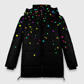 Женская зимняя куртка 3D с принтом Праздничное настроение в Курске, верх — 100% полиэстер; подкладка — 100% полиэстер; утеплитель — 100% полиэстер | длина ниже бедра, силуэт Оверсайз. Есть воротник-стойка, отстегивающийся капюшон и ветрозащитная планка. 

Боковые карманы с листочкой на кнопках и внутренний карман на молнии | блёстки | веселье | конфетти | праздник | салют