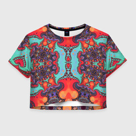 Женская футболка Crop-top 3D с принтом Jecson в Курске, 100% полиэстер | круглая горловина, длина футболки до линии талии, рукава с отворотами | abstraction | colorful | fractal | pattern | shape | абстракция | разноцветный | узор | формы | фрактал