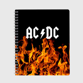 Тетрадь с принтом AC DC в Курске, 100% бумага | 48 листов, плотность листов — 60 г/м2, плотность картонной обложки — 250 г/м2. Листы скреплены сбоку удобной пружинной спиралью. Уголки страниц и обложки скругленные. Цвет линий — светло-серый
 | ac dc | music | rock | австралийская рок группа | ас дс | асдс | блюз рок | музыка | переменный ток постоянный ток | рок | рок н ролл | хард рок | эй си ди си
