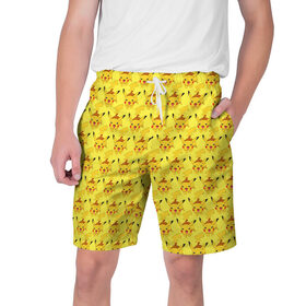 Мужские шорты 3D с принтом Pikachu БОМБИНГ в Курске,  полиэстер 100% | прямой крой, два кармана без застежек по бокам. Мягкая трикотажная резинка на поясе, внутри которой широкие завязки. Длина чуть выше колен | Тематика изображения на принте: 