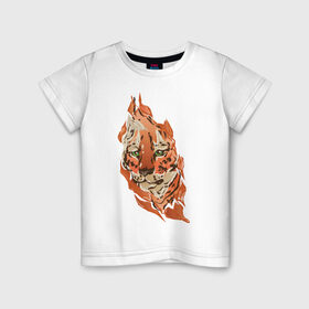 Детская футболка хлопок с принтом Тигр в Курске, 100% хлопок | круглый вырез горловины, полуприлегающий силуэт, длина до линии бедер | fire | orange | red | tiger | огонь | рыжий