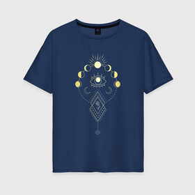 Женская футболка хлопок Oversize с принтом Фазы луны в Курске, 100% хлопок | свободный крой, круглый ворот, спущенный рукав, длина до линии бедер
 | moon | золото | лунный цикл | мистика | небо | фазы луны