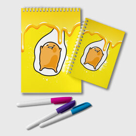 Блокнот с принтом Gudetama в Курске, 100% бумага | 48 листов, плотность листов — 60 г/м2, плотность картонной обложки — 250 г/м2. Листы скреплены удобной пружинной спиралью. Цвет линий — светло-серый
 | gudetama | анимешное яйцо | гудетама | желток | стекающее яйцо | яичница