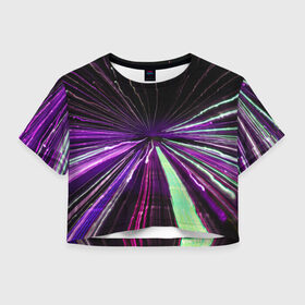 Женская футболка Crop-top 3D с принтом Rollo в Курске, 100% полиэстер | круглая горловина, длина футболки до линии талии, рукава с отворотами | abstraction | blur | immersion | light | lines | long exposure | purple | абстракция | длинная выдержка | линии | погружение | размытость | свет | фиолетовый