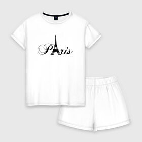 Женская пижама с шортиками хлопок с принтом Paris в Курске, 100% хлопок | футболка прямого кроя, шорты свободные с широкой мягкой резинкой | france | la tour eiffel | paris | париж | франция | эйфелева башня