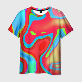 Мужская футболка 3D с принтом Цветное безумие  в Курске, 100% полиэфир | прямой крой, круглый вырез горловины, длина до линии бедер | абстракция | камуфляж | кляксы | краски | линии | неон | неоновая абстракция | неоновый принт | неоновый рисунок | пятна | разводы | разноцветное