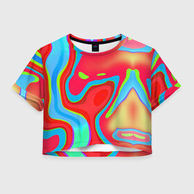 Женская футболка Crop-top 3D с принтом Цветное безумие в Курске, 100% полиэстер | круглая горловина, длина футболки до линии талии, рукава с отворотами | абстракция | камуфляж | кляксы | краски | линии | неон | неоновая абстракция | неоновый принт | неоновый рисунок | пятна | разводы | разноцветное