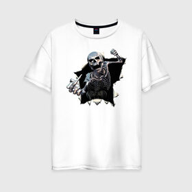 Женская футболка хлопок Oversize с принтом Жест в Курске, 100% хлопок | свободный крой, круглый ворот, спущенный рукав, длина до линии бедер
 | bones | gesture | jaw | skeleton | skull | жест | кости | пасть | скелет | череп
