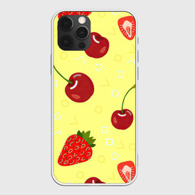 Чехол для iPhone 12 Pro Max с принтом Черешня и клубника в Курске, Силикон |  | арт | вишня | жёлтый | зеленый | клубника | красный | рисунок | черешня | ягода