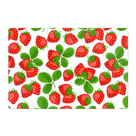 Магнитный плакат 3Х2 с принтом Клубника в Курске, Полимерный материал с магнитным слоем | 6 деталей размером 9*9 см | арт | белый | зеленый | клубника | красный | листва | листья | растение | рисунок | ягоды