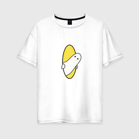 Женская футболка хлопок Oversize с принтом Portal 2 (парная) в Курске, 100% хлопок | свободный крой, круглый ворот, спущенный рукав, длина до линии бедер
 | game | portal | арт | игра | на двоих | парная | портал | прикол | рисунок | телепортация | человечек