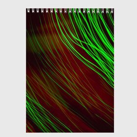 Скетчбук с принтом Qleen в Курске, 100% бумага
 | 48 листов, плотность листов — 100 г/м2, плотность картонной обложки — 250 г/м2. Листы скреплены сверху удобной пружинной спиралью | abstraction | blur | green | light | lines | абстракция | зелёный | линии | размытость | свет