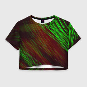 Женская футболка Crop-top 3D с принтом Qleen в Курске, 100% полиэстер | круглая горловина, длина футболки до линии талии, рукава с отворотами | abstraction | blur | green | light | lines | абстракция | зелёный | линии | размытость | свет