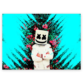 Поздравительная открытка с принтом MARSHMELLO в Курске, 100% бумага | плотность бумаги 280 г/м2, матовая, на обратной стороне линовка и место для марки
 | fortnite | marshmallo | marshmallow | marshmello | marshmellow | маршмелло | маршмеллоу | розы | фортнайт