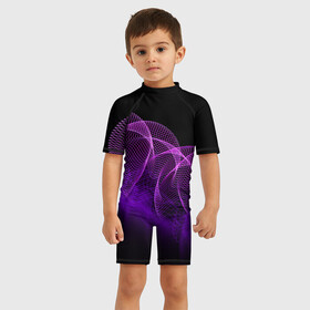 Детский купальный костюм 3D с принтом Kondeer в Курске, Полиэстер 85%, Спандекс 15% | застежка на молнии на спине | abstraction | dark | lines | purple | spots | абстракция | линии | пятна | темный | фиолетовый