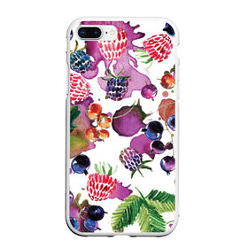 Чехол для iPhone 7Plus/8 Plus матовый с принтом Ягоды в Курске, Силикон | Область печати: задняя сторона чехла, без боковых панелей | арт | зеленый | краска | краски | красный | листок | листья | малина | пятна | пятна краски | растение | рисунок | синий | тёмный | фиолетовый | чёрная малина | черника