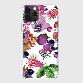 Чехол для iPhone 12 Pro с принтом Ягоды в Курске, силикон | область печати: задняя сторона чехла, без боковых панелей | арт | зеленый | краска | краски | красный | листок | листья | малина | пятна | пятна краски | растение | рисунок | синий | тёмный | фиолетовый | чёрная малина | черника
