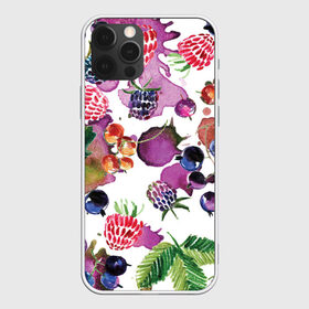 Чехол для iPhone 12 Pro Max с принтом Ягоды в Курске, Силикон |  | Тематика изображения на принте: арт | зеленый | краска | краски | красный | листок | листья | малина | пятна | пятна краски | растение | рисунок | синий | тёмный | фиолетовый | чёрная малина | черника