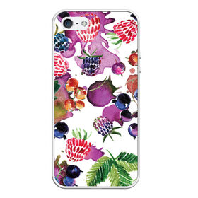 Чехол для iPhone 5/5S матовый с принтом Ягоды в Курске, Силикон | Область печати: задняя сторона чехла, без боковых панелей | арт | зеленый | краска | краски | красный | листок | листья | малина | пятна | пятна краски | растение | рисунок | синий | тёмный | фиолетовый | чёрная малина | черника