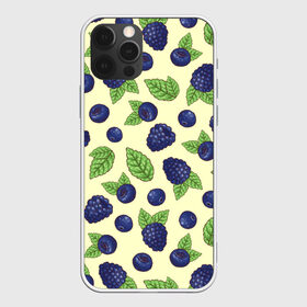 Чехол для iPhone 12 Pro Max с принтом Синие ягоды в Курске, Силикон |  | Тематика изображения на принте: арт | желтый | зеленый | кремовый | лист | листок | листья | малина | рисунок | синий | синяя малина | синяя черника | чёрная малина | черника