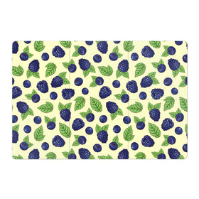 Магнитный плакат 3Х2 с принтом Синие ягоды в Курске, Полимерный материал с магнитным слоем | 6 деталей размером 9*9 см | арт | желтый | зеленый | кремовый | лист | листок | листья | малина | рисунок | синий | синяя малина | синяя черника | чёрная малина | черника
