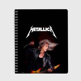 Тетрадь с принтом Metallica Kirk Hammett в Курске, 100% бумага | 48 листов, плотность листов — 60 г/м2, плотность картонной обложки — 250 г/м2. Листы скреплены сбоку удобной пружинной спиралью. Уголки страниц и обложки скругленные. Цвет линий — светло-серый
 | guitar | guitarist | heavy | kirk hammett | metall | metallica | rock | trash | кирк хэммит | металл | металлика | рок | хэви