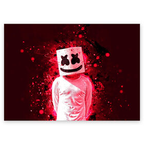 Поздравительная открытка с принтом MARSHMELLO в Курске, 100% бумага | плотность бумаги 280 г/м2, матовая, на обратной стороне линовка и место для марки
 | fortnite | marshmallo | marshmallow | marshmello | marshmellow | маршмелло | маршмеллоу | розы | фортнайт