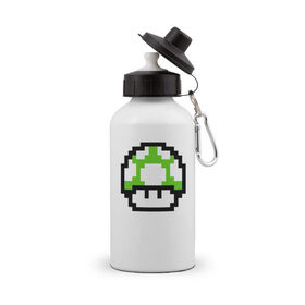 Бутылка спортивная с принтом Гриб Марио в Курске, металл | емкость — 500 мл, в комплекте две пластиковые крышки и карабин для крепления | 8 bit | 8 бит | 8bit | 8бит | art | dendy | mario | mushroom | pixel | super | арт | гриб | денди | марио | пиксель | супер