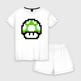 Женская пижама с шортиками хлопок с принтом Гриб Марио в Курске, 100% хлопок | футболка прямого кроя, шорты свободные с широкой мягкой резинкой | 8 bit | 8 бит | 8bit | 8бит | art | dendy | mario | mushroom | pixel | super | арт | гриб | денди | марио | пиксель | супер
