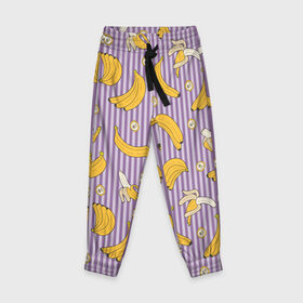 Детские брюки 3D с принтом Бананчики в Курске, 100% полиэстер | манжеты по низу, эластичный пояс регулируется шнурком, по бокам два кармана без застежек, внутренняя часть кармана из мелкой сетки | Тематика изображения на принте: banana | pattern | pattern banana | банан | банана | банановый паттерн | бананчик | бананчики | бананы | еда | паттерн | полоса | полосы | фрукт | фрукты