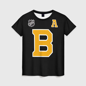 Женская футболка 3D с принтом Boston Bruins Patrice Bergeron в Курске, 100% полиэфир ( синтетическое хлопкоподобное полотно) | прямой крой, круглый вырез горловины, длина до линии бедер | 37 | bergeron | boston | boston bruins | bruins | nhl | patrice bergeron