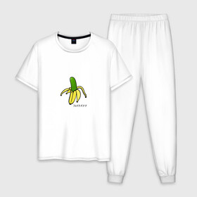 Мужская пижама хлопок с принтом Fake banana в Курске, 100% хлопок | брюки и футболка прямого кроя, без карманов, на брюках мягкая резинка на поясе и по низу штанин
 | banana | арт | банан | банан огурец | еда | прикол | прикольная картинка | фрукты | юмор