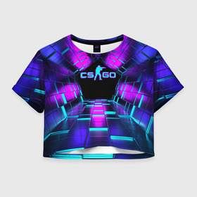 Женская футболка Crop-top 3D с принтом CS GO Neon Cubes в Курске, 100% полиэстер | круглая горловина, длина футболки до линии талии, рукава с отворотами | beast | counter strike | cs | cs go | csgo | cubes | game | howl | hyper | hyperbeast | logo cs go | neon | аркада | вой | гипер бест | го | игра | компьютерная игра | контр страйк | контра | кс | кс гов | кубы | логотип кс го | неон | оружие 