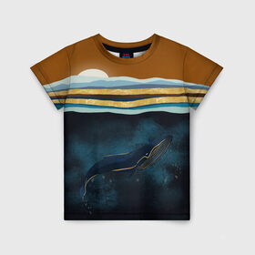 Детская футболка 3D с принтом Кит в Курске, 100% гипоаллергенный полиэфир | прямой крой, круглый вырез горловины, длина до линии бедер, чуть спущенное плечо, ткань немного тянется | Тематика изображения на принте: земля | кашалот | луна | медузы | море | морские | океан