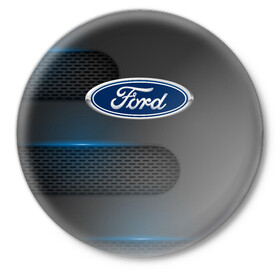 Значок с принтом FORD в Курске,  металл | круглая форма, металлическая застежка в виде булавки | ford | авто | автомобиль | логотип | марка | машина | надпись | текстура | форд