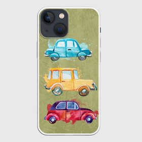 Чехол для iPhone 13 mini с принтом три милые машинки в Курске,  |  | акварель | иллюстрация | машинки | машины | ретро
