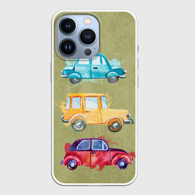 Чехол для iPhone 13 Pro с принтом три милые машинки в Курске,  |  | акварель | иллюстрация | машинки | машины | ретро
