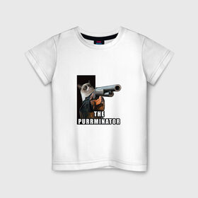 Детская футболка хлопок с принтом Муррминатор в Курске, 100% хлопок | круглый вырез горловины, полуприлегающий силуэт, длина до линии бедер | cat | mem | кот | кот с оружием | котик | мем | прикол | смешной кот | терминатор | фильм | юмор