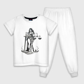 Детская пижама хлопок с принтом Фемида светлая в Курске, 100% хлопок |  брюки и футболка прямого кроя, без карманов, на брюках мягкая резинка на поясе и по низу штанин
 | Тематика изображения на принте: богиня | весы | меч | правосудие | фемида