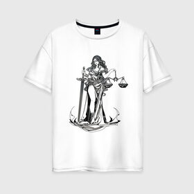 Женская футболка хлопок Oversize с принтом Фемида светлая в Курске, 100% хлопок | свободный крой, круглый ворот, спущенный рукав, длина до линии бедер
 | богиня | весы | меч | правосудие | фемида