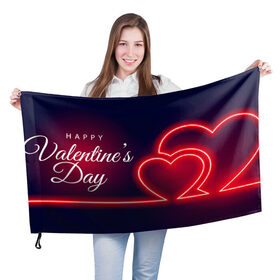 Флаг 3D с принтом Happy Valentines Day в Курске, 100% полиэстер | плотность ткани — 95 г/м2, размер — 67 х 109 см. Принт наносится с одной стороны | 