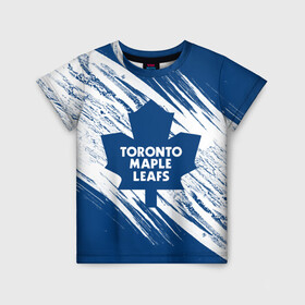 Детская футболка 3D с принтом Toronto Maple Leafs,  в Курске, 100% гипоаллергенный полиэфир | прямой крой, круглый вырез горловины, длина до линии бедер, чуть спущенное плечо, ткань немного тянется | Тематика изображения на принте: hockey | maple leafs | nhl | toronto | toronto maple leafs | usa | мейпл лифс | нхл | спорт | сша | торонто | торонто мейпл лифс | хоккей | шайба