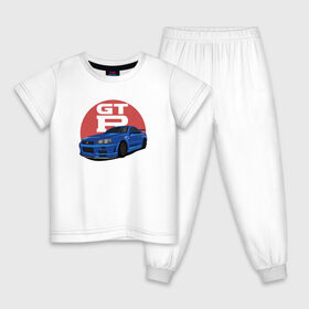 Детская пижама хлопок с принтом Nissan GT-R 34 в Курске, 100% хлопок |  брюки и футболка прямого кроя, без карманов, на брюках мягкая резинка на поясе и по низу штанин
 | drift | gt r 34 | nissan gtr | r34 | skyline
