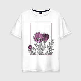 Женская футболка хлопок Oversize с принтом Цветы с тонкими линиями в Курске, 100% хлопок | свободный крой, круглый ворот, спущенный рукав, длина до линии бедер
 | графика | линии | рамка | растение | ртуть | цветы