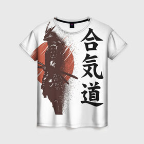 Женская футболка 3D с принтом Один в поле- воин в Курске, 100% полиэфир ( синтетическое хлопкоподобное полотно) | прямой крой, круглый вырез горловины, длина до линии бедер | воин | катана | китай | китайские знаки | меч | самурай | солнце | японские знаки