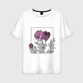 Женская футболка хлопок Oversize с принтом Цветы в рамке в Курске, 100% хлопок | свободный крой, круглый ворот, спущенный рукав, длина до линии бедер
 | графика | линии | рамка | растение | ртуть | цветы